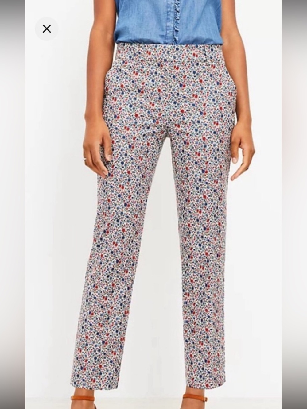 LOFT Riviera Multi Ditsy Floral Print Stretch Cotton Ankle Pants SZ 10